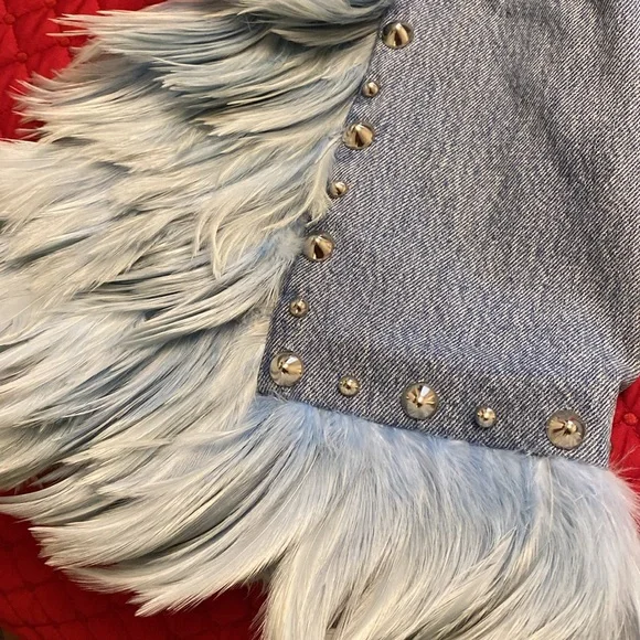Vintage Levi’s redesign by Charlotte f with real feather detail o de legs sides